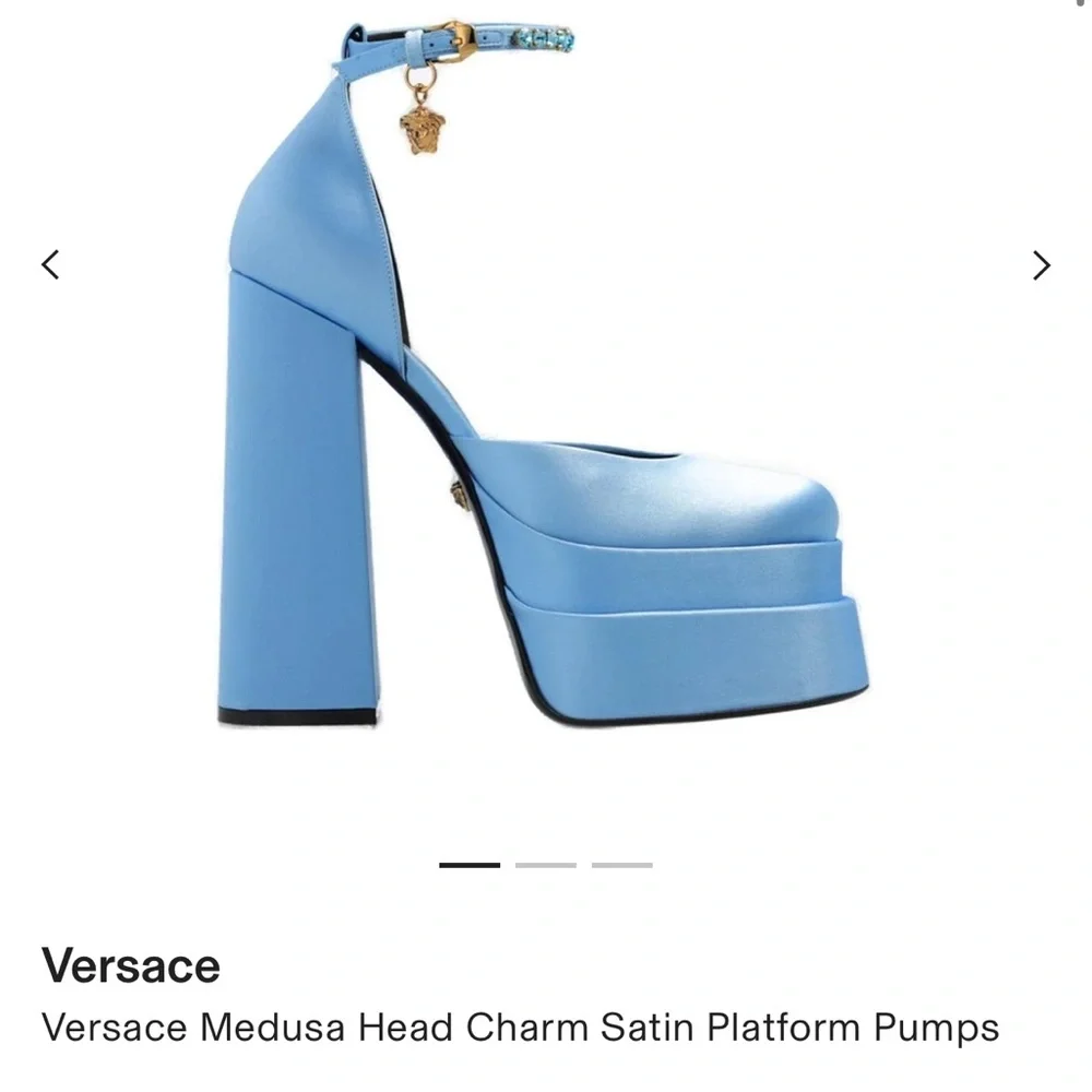 Versace Powder Blue Platform Ankle-Strap Pumps